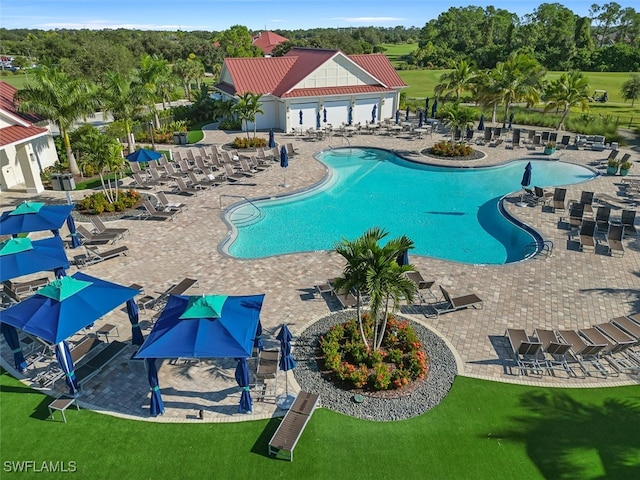 view of pool featuring a patio area