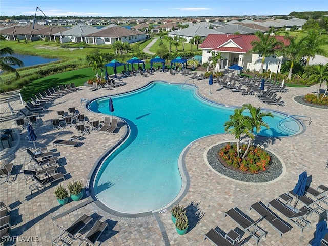 view of swimming pool featuring a patio area