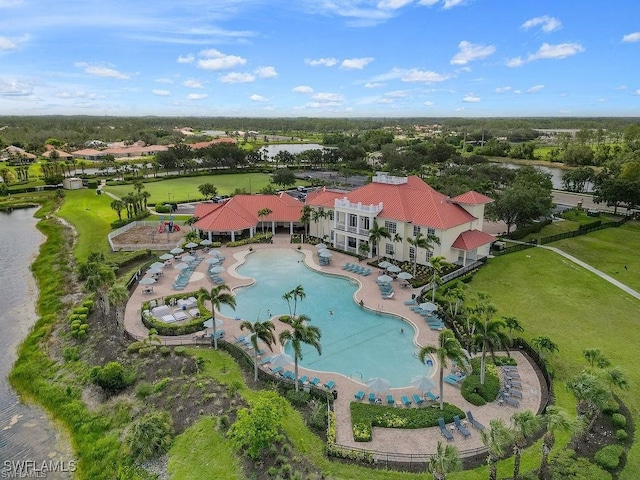 bird's eye view featuring a water view