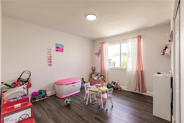 playroom with dark hardwood / wood-style flooring