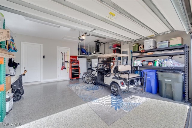 garage with a garage door opener