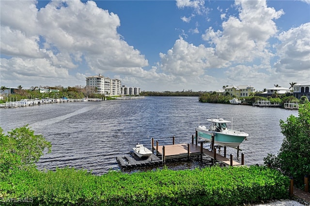 dock area featuring a water view