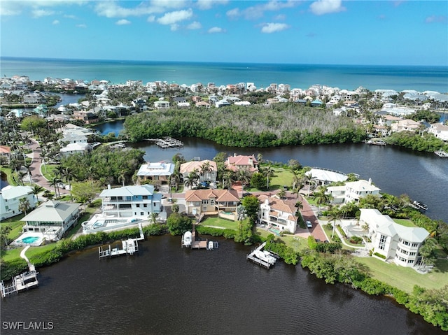 bird's eye view featuring a water view