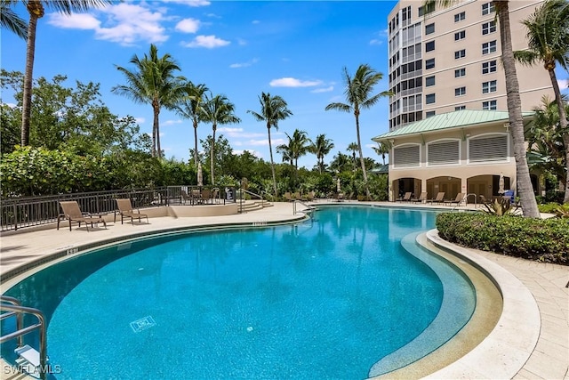 view of swimming pool with a patio