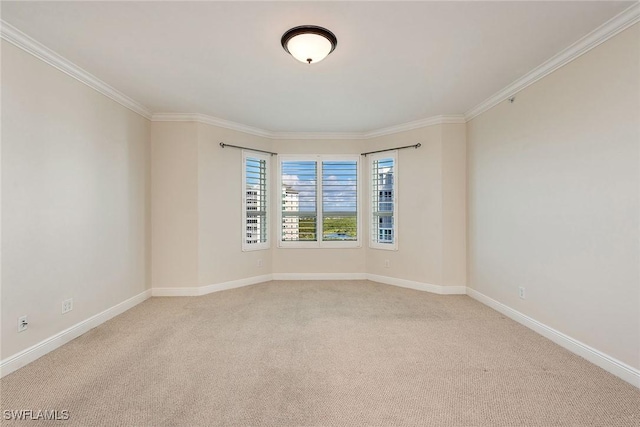 carpeted spare room featuring crown molding