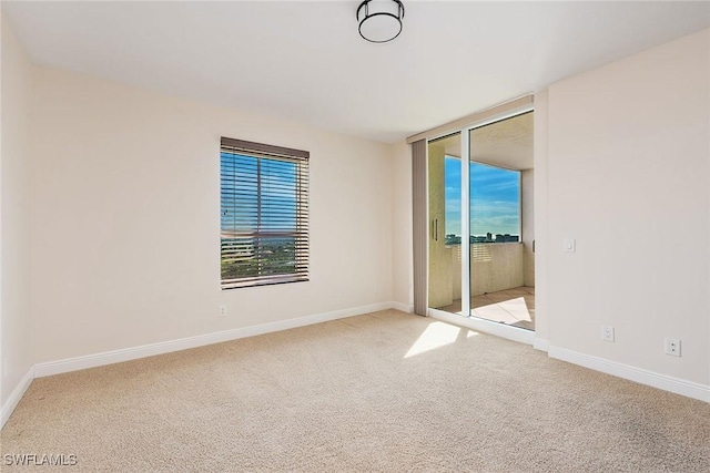 unfurnished room featuring light carpet