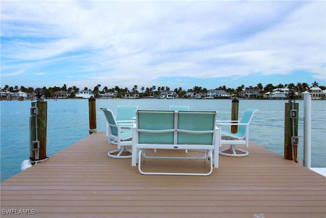 view of dock with a water view