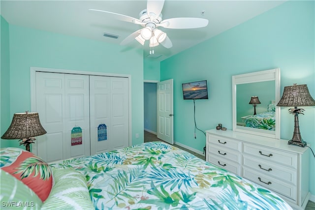 bedroom with a closet and ceiling fan