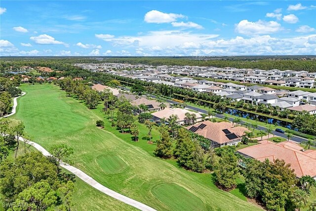 bird's eye view featuring a residential view and golf course view