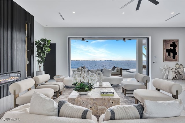 living room with a water view