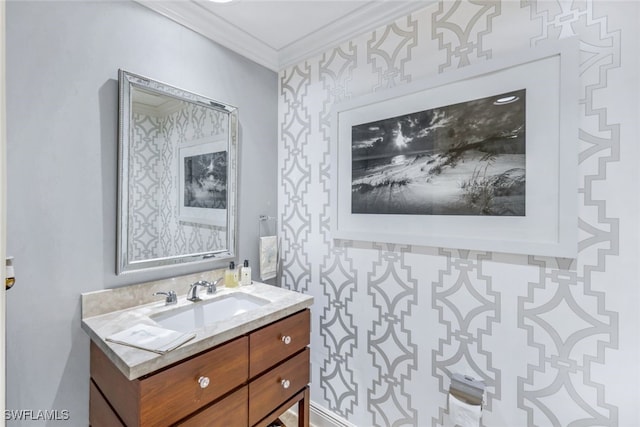 bathroom with vanity and crown molding