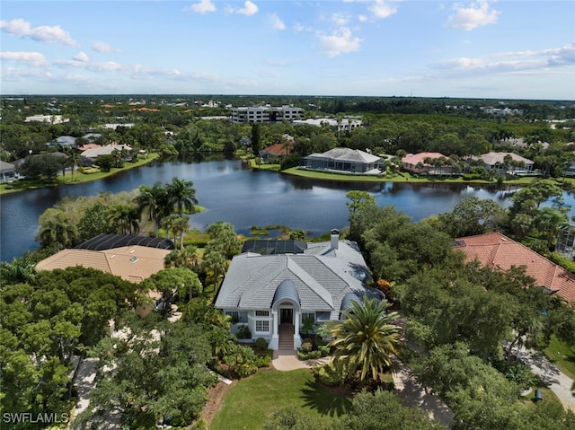 aerial view featuring a water view