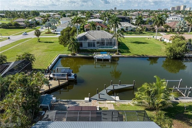 exterior space with a water view