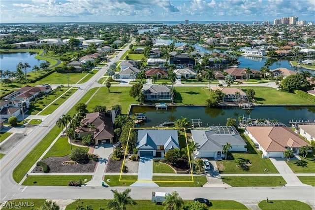 aerial view with a water view