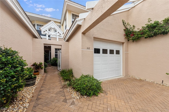 exterior space with a garage