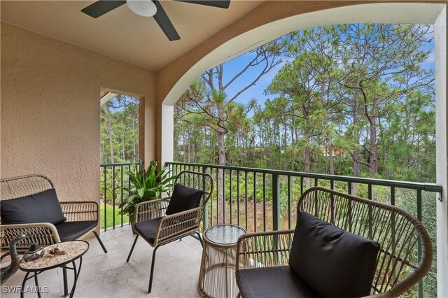 balcony with ceiling fan