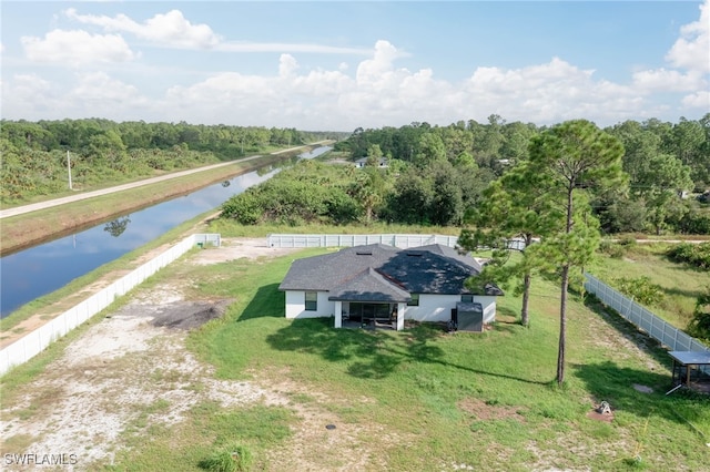 aerial view with a water view