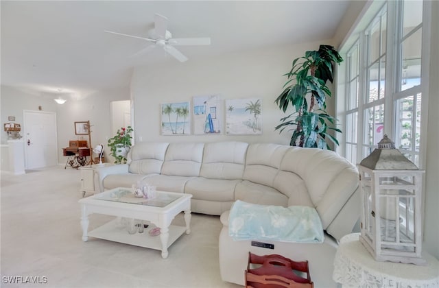 living room featuring ceiling fan