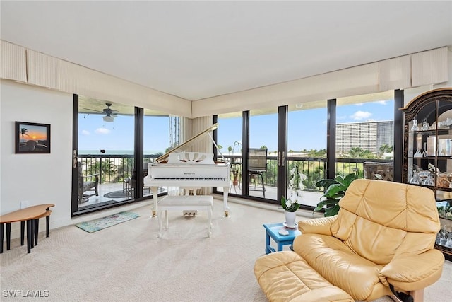 interior space featuring ceiling fan