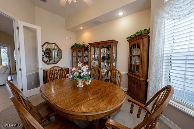 dining space featuring ceiling fan