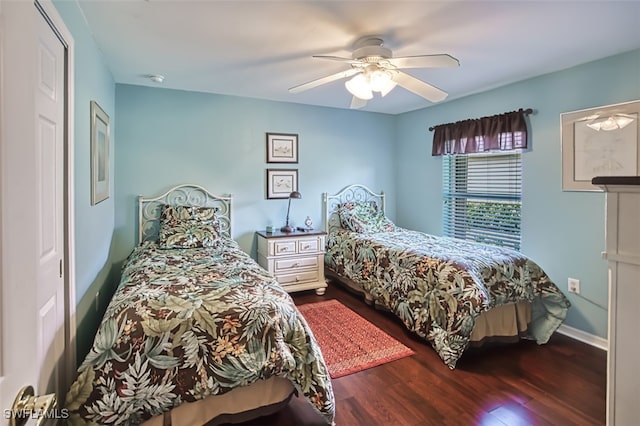 bedroom featuring ceiling fan and hardwood / wood-style flooring