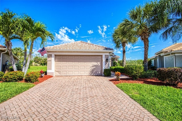 exterior space with a garage