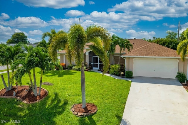 view of front of home with a garage and a front yard