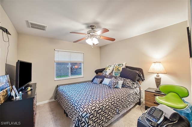 bedroom featuring ceiling fan and carpet flooring