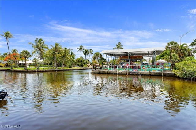 view of dock with a water view