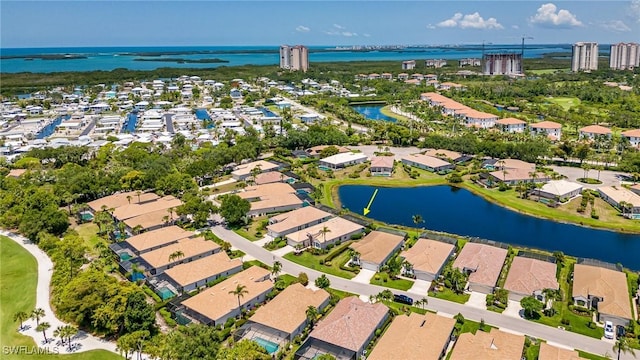 drone / aerial view featuring a water view