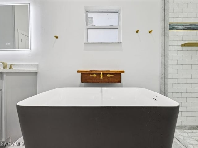 bathroom featuring vanity and a tub