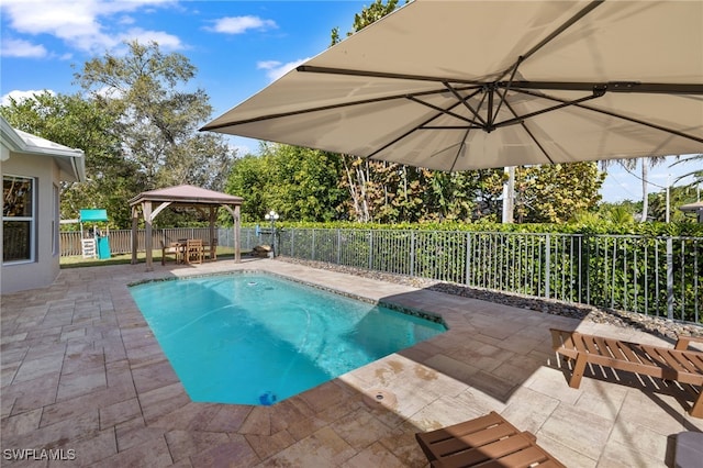 3684 Sudbury Ln, Bonita Springs, FL 34134 - view of pool with a gazebo, a patio area, and a fenced backyard
