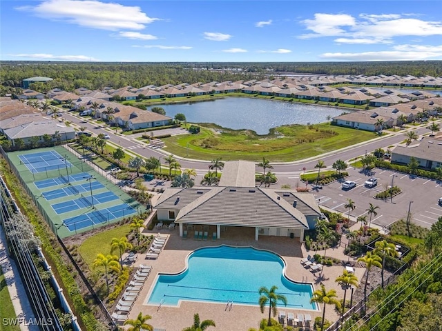 aerial view with a water view