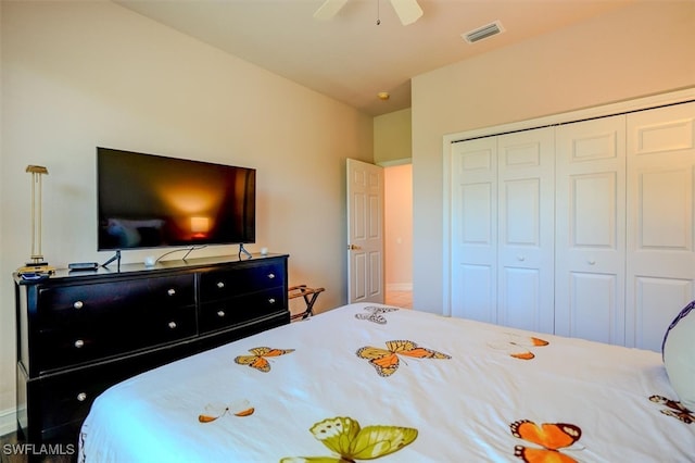 bedroom with a closet and ceiling fan