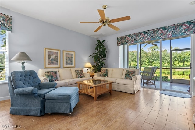 living room with ceiling fan