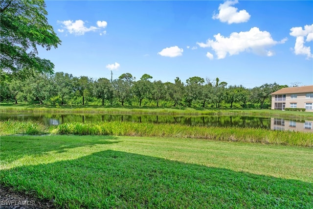 view of yard with a water view