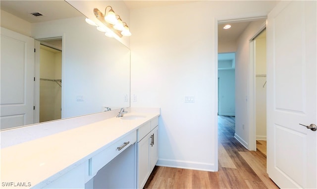 bathroom with hardwood / wood-style flooring and vanity