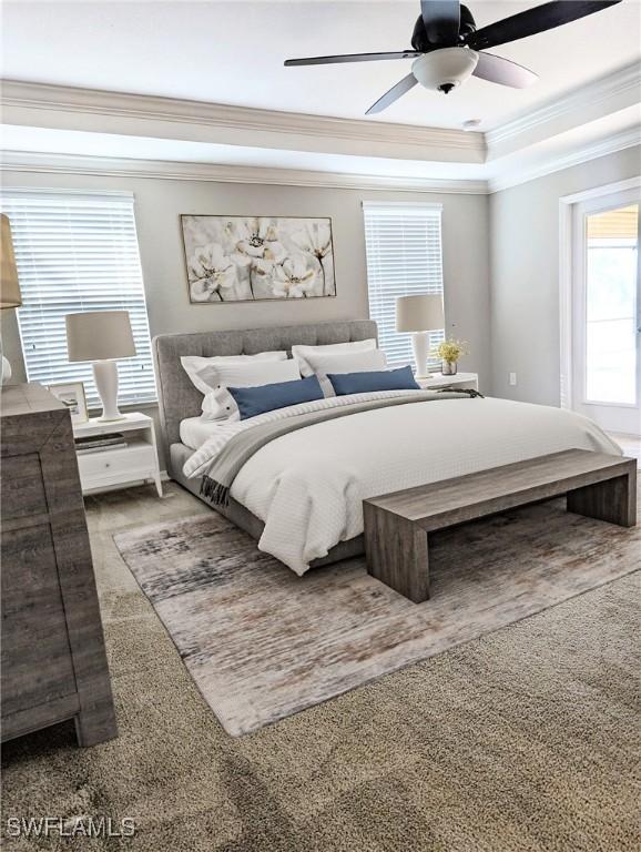 bedroom with crown molding and ceiling fan