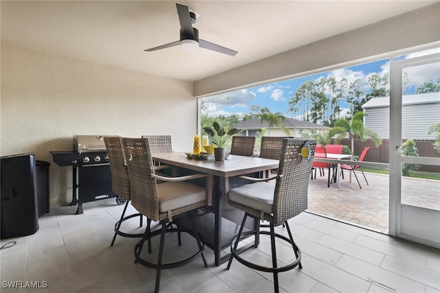 exterior space featuring ceiling fan and a wealth of natural light