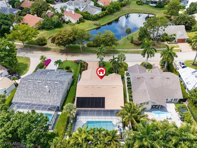 aerial view featuring a water view