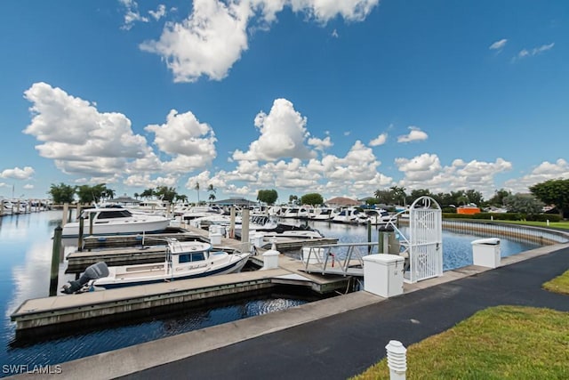 view of dock featuring a water view