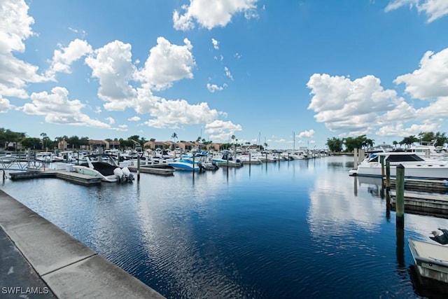 dock area featuring a water view