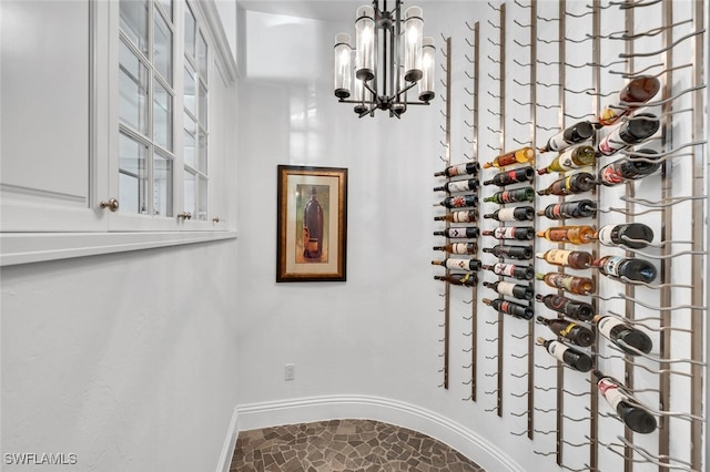 wine area with a chandelier