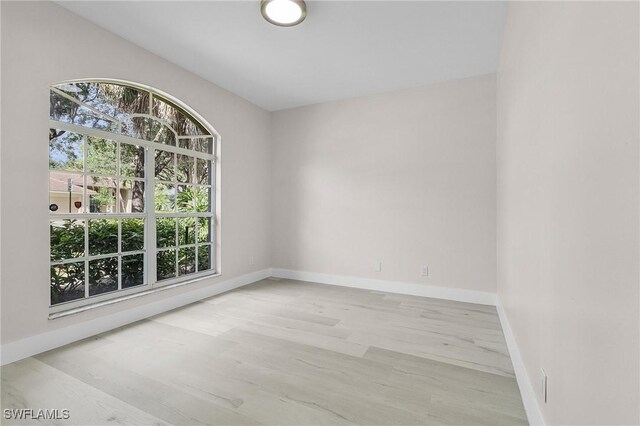 empty room with plenty of natural light and light hardwood / wood-style floors