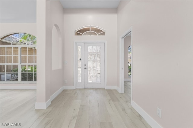 foyer featuring a wealth of natural light and light wood-type flooring