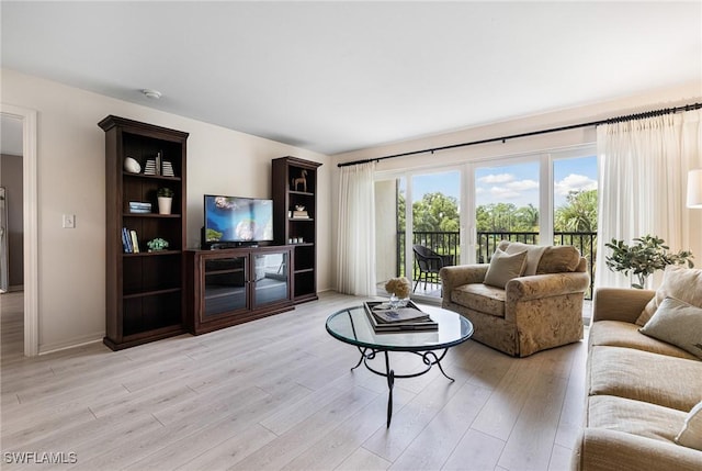 living room with light hardwood / wood-style flooring