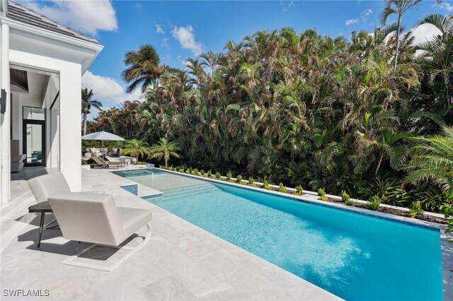 view of swimming pool with a patio