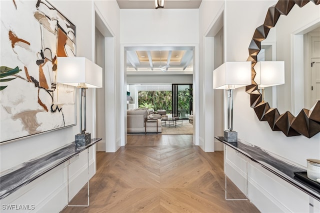 entrance foyer with light parquet flooring