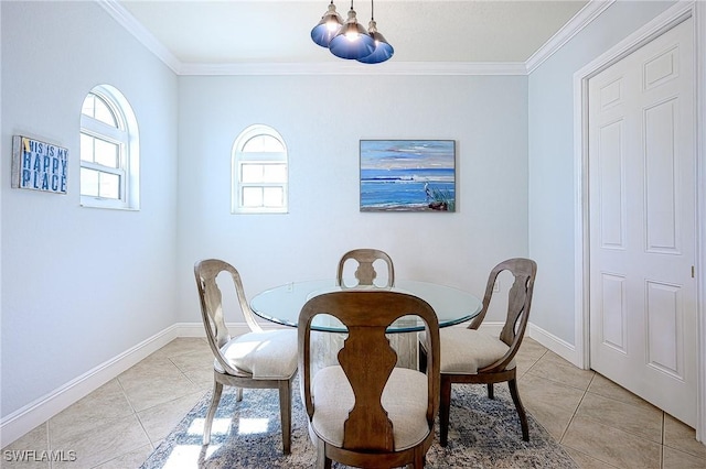 tiled dining area with ornamental molding