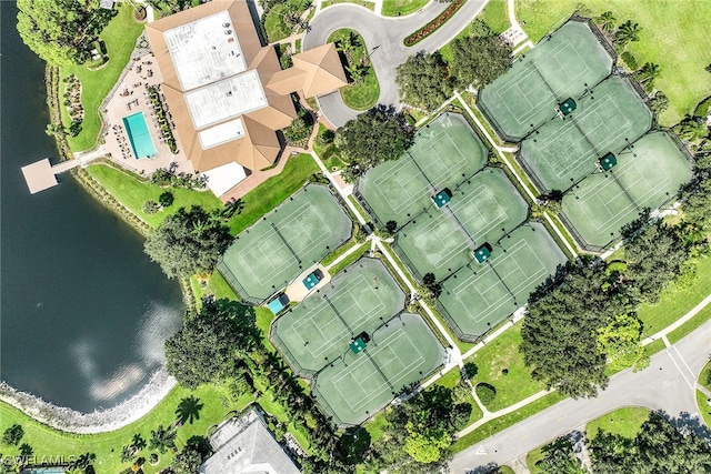 aerial view with a water view